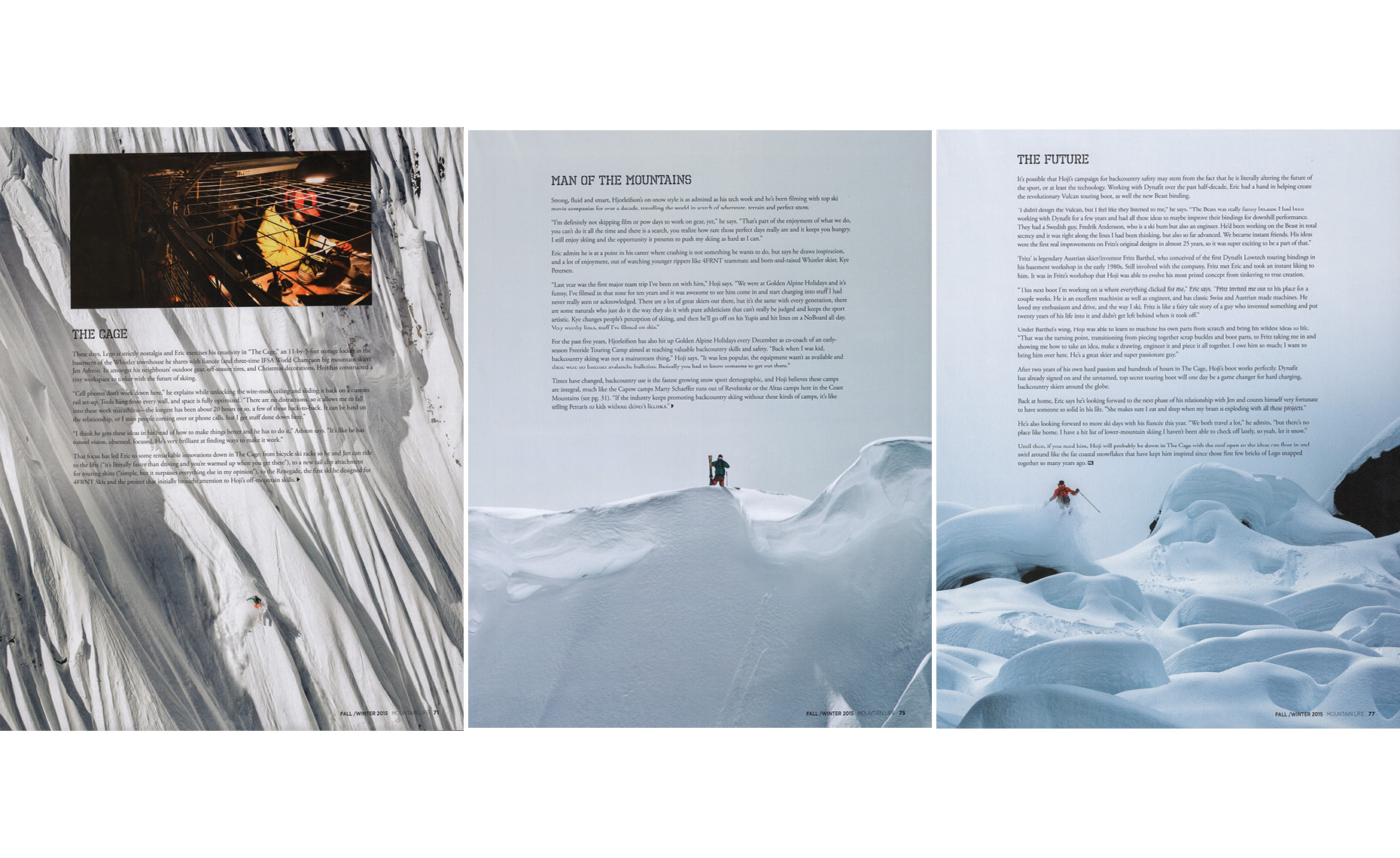 Pro skier Eric Hjorleifson in mountain life magazine article.