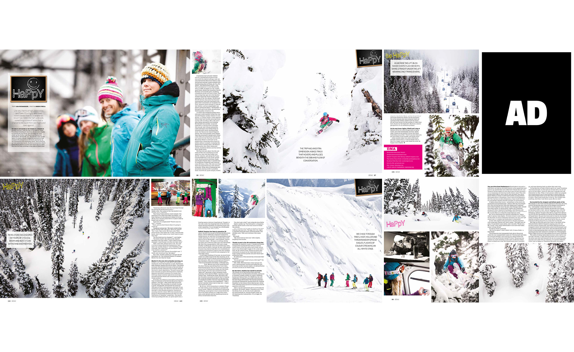 Banff Alberta Canada skier article spread in skier magazine by whistler photographer