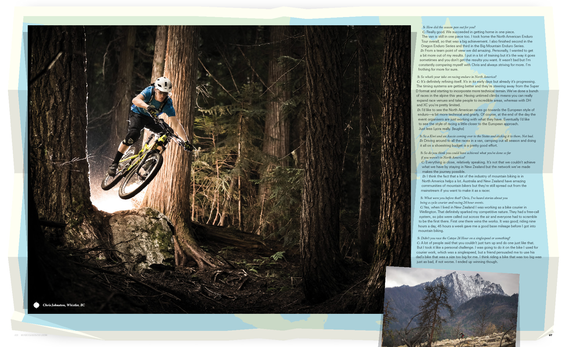 Magazine article on chris johnston pro mountain bike athlete from Whistler